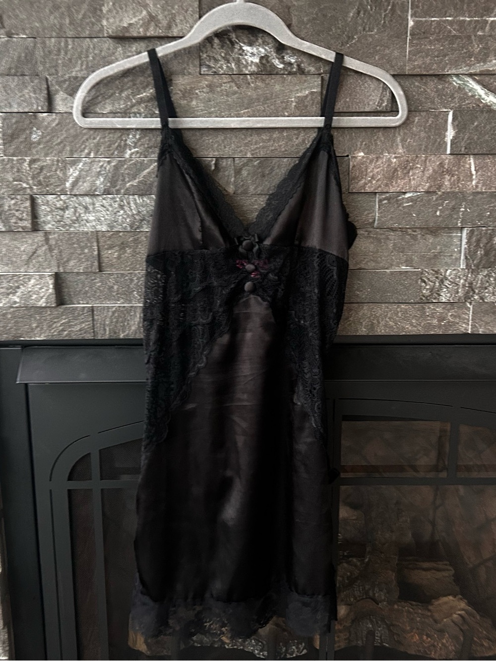 Sugar Thrillz Black Lace & Satin Chemise Slip